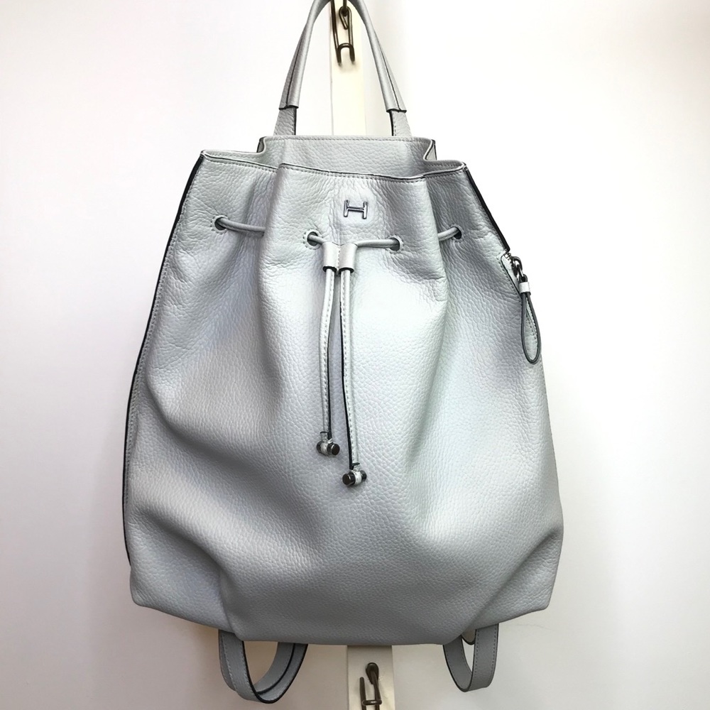 Halston Pebbled Leather Drawstring Backpack Purse